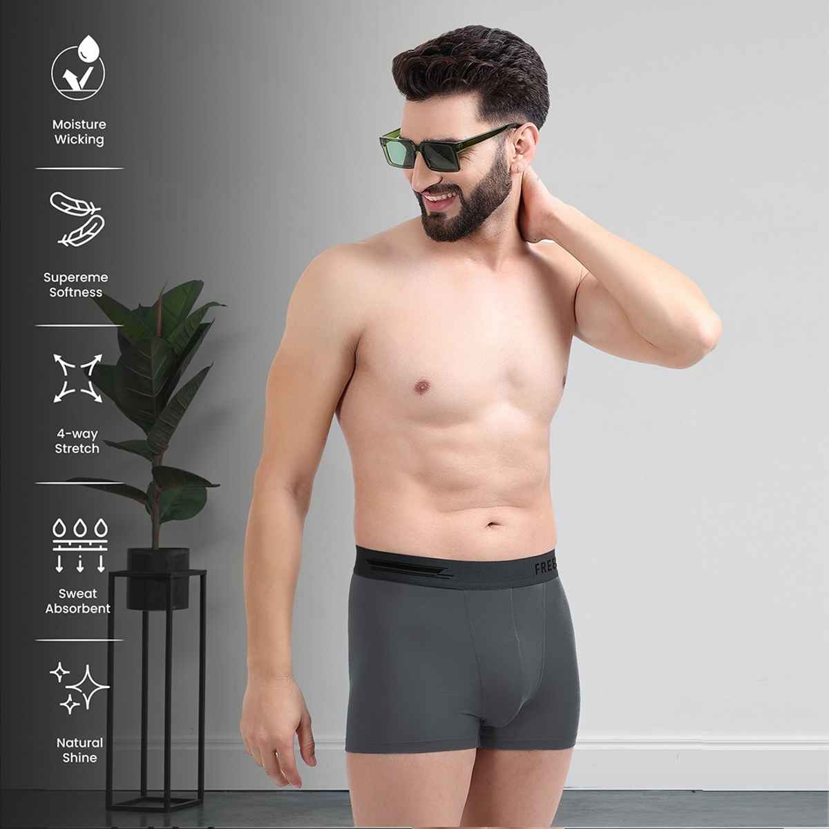 Freecultr Men's Underwear Micromodal Airsoft Trunk - Pack of 1 Ash Grey - XL