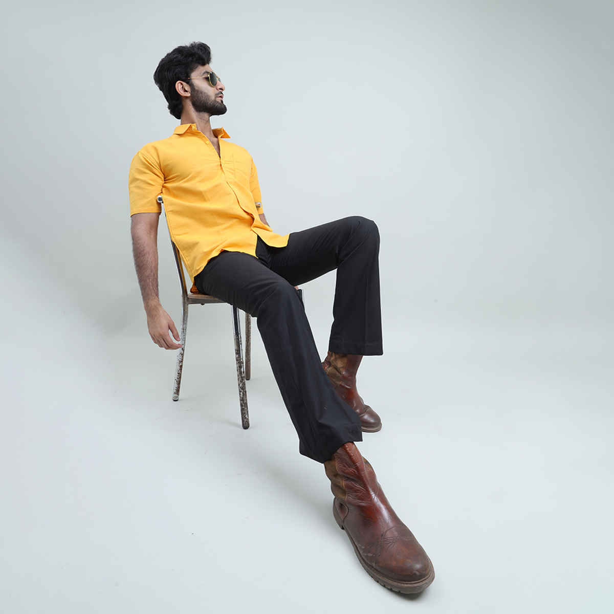 Mad Over Print Men's Mustard Classic Handloom Khadi Shirt - M