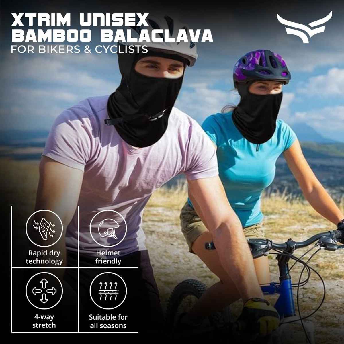 Xtrim UV-Protected Bamboo Cotton Balaclava for Biking - Sweat Absorbing & Odour-Free | Black