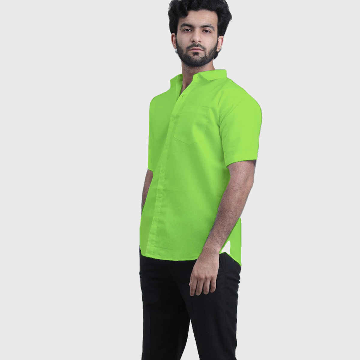 Mad Over Print Men's Classic Handloom Khadi Parrot Green Shirt - L