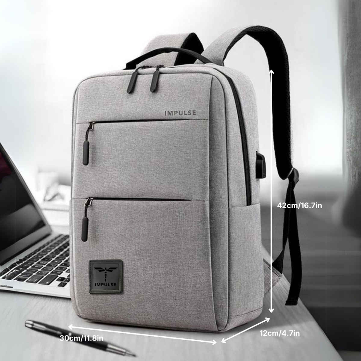 Impulse EmpowerElite II Slim Laptop Backpack with USB Charging | Grey - 25 L