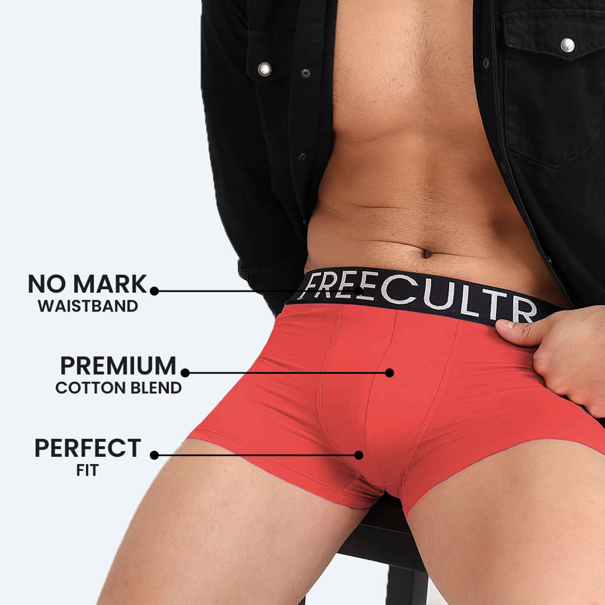 Freecultr Men's Underwear Organic Cotton Trunk - Pack of 1 Coral - M