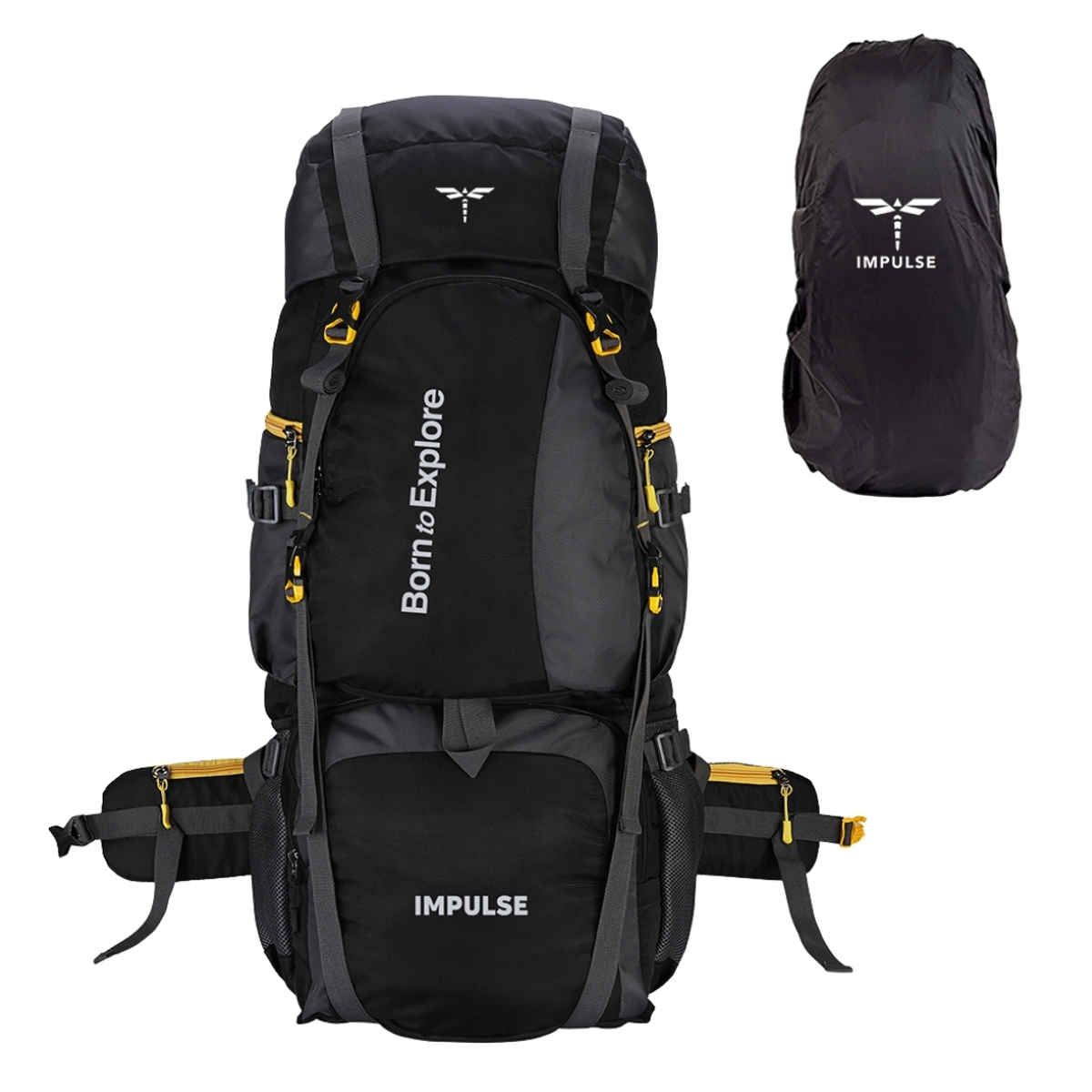 Impulse Curve Waterproof Trekking Backpack with Rain Cover | Black - 80 L
