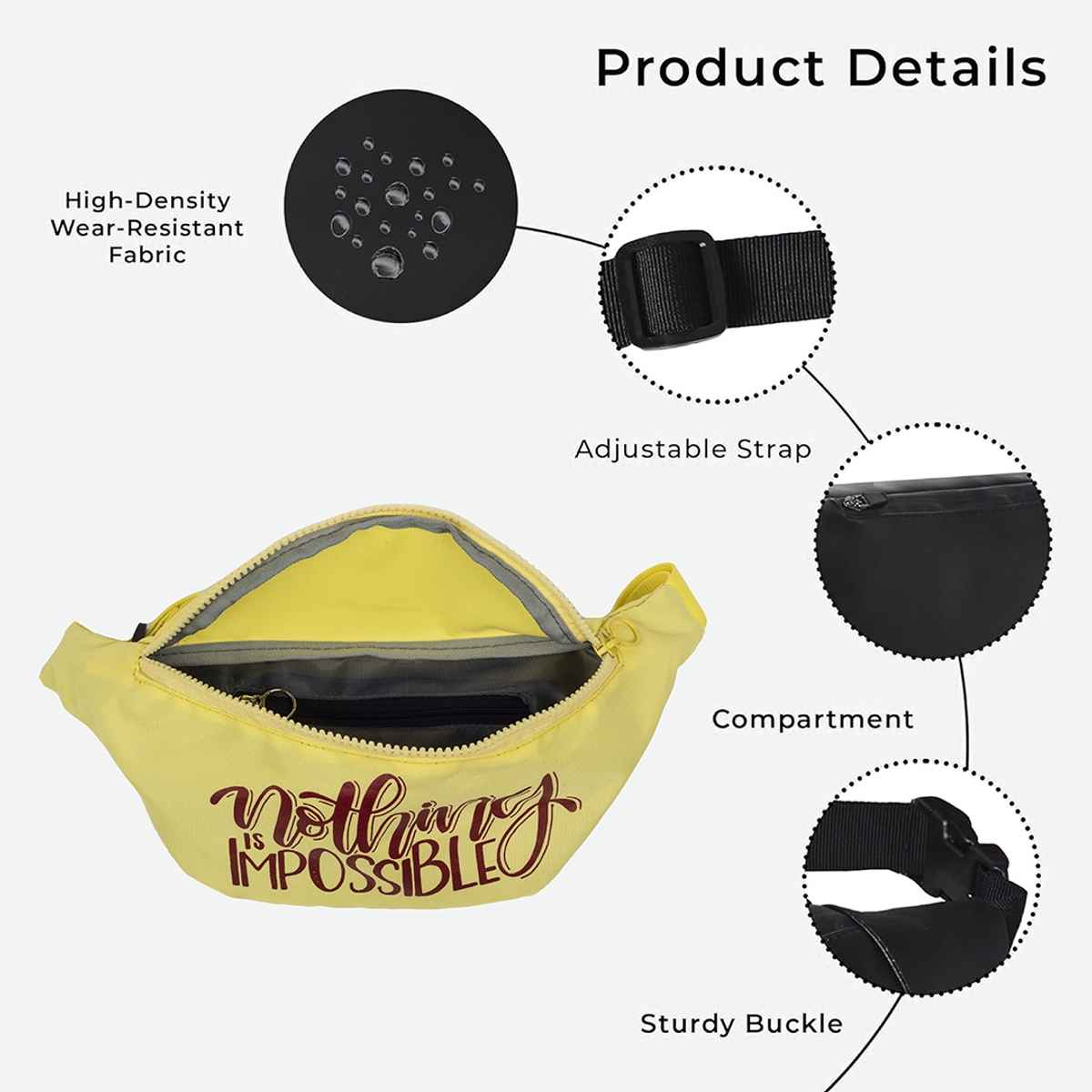 QIPS Unisex Polyester 2 L Waist Bag | Yellow - Free Size