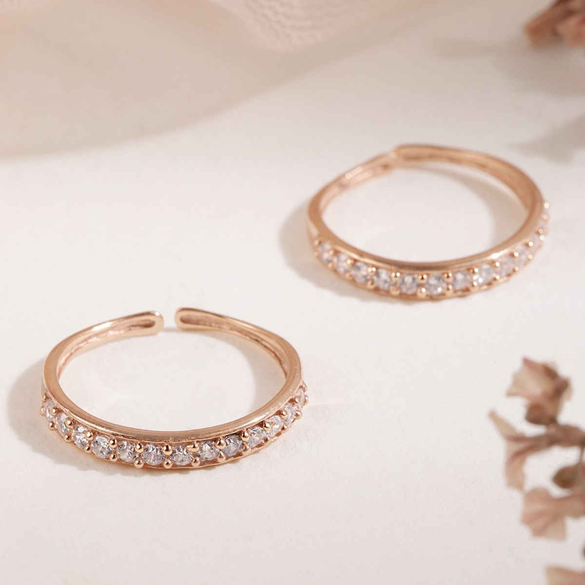 Zavya One line CZ CZ Rose Gold Plated 925 Sterling Silver Toe Ring