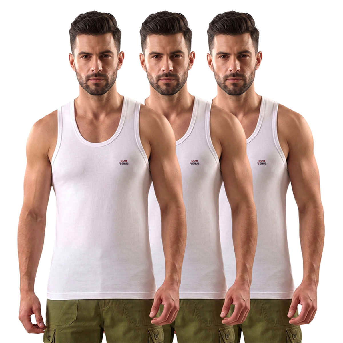 Lux Venus Super Combed Cotton Solid White Vest for Men's | L | 90 cm