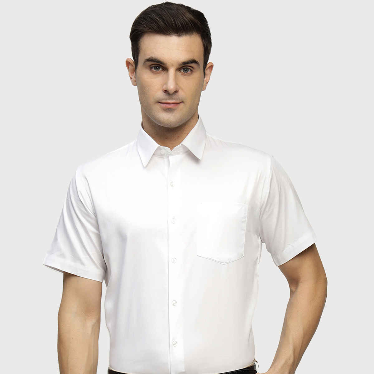 Hancock Men Pure Cotton Solid Formal Shirt | M | Slim Fit | White | Mandarin Collar