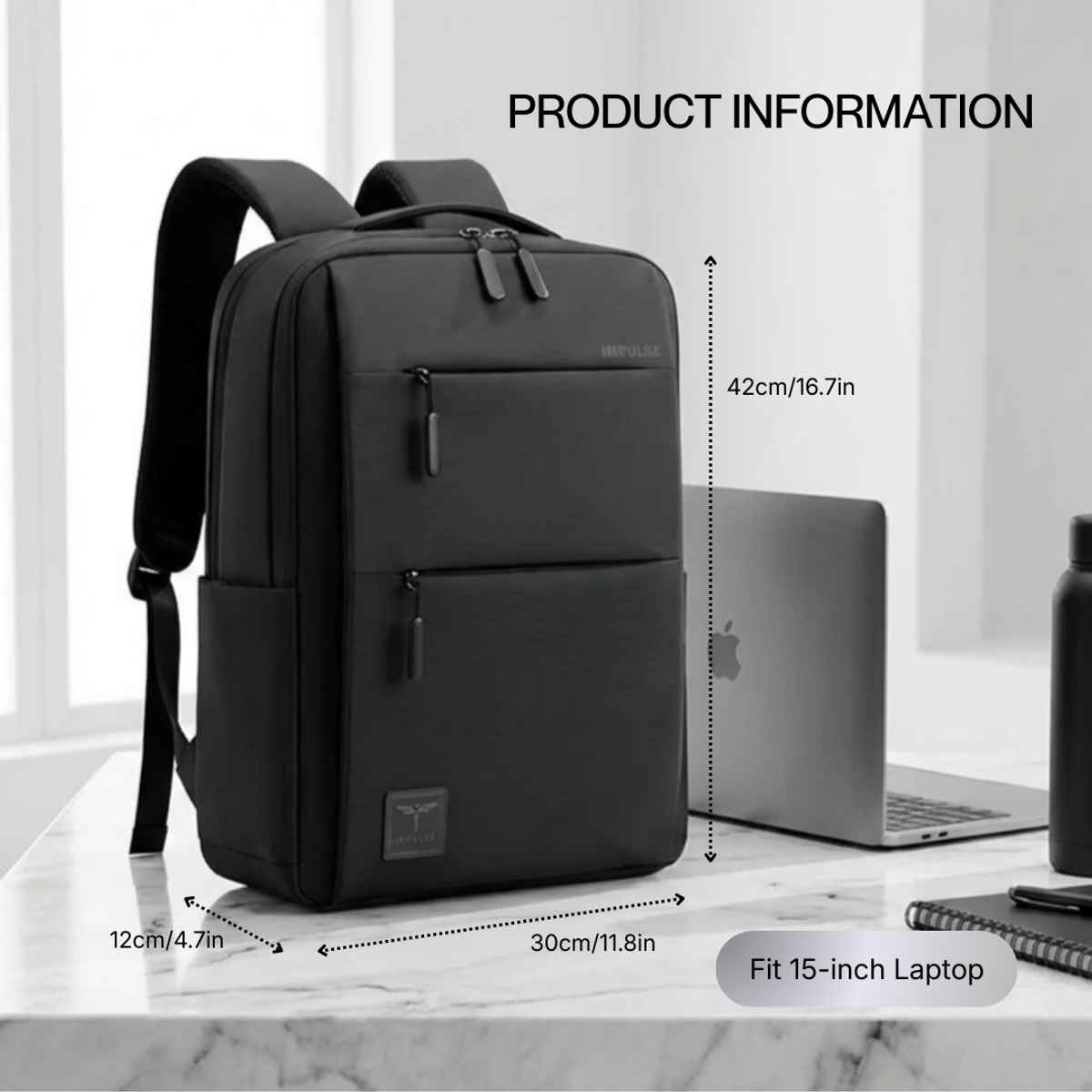 Impulse EmpowerElite II Slim Laptop Backpack with USB Charging | Black - 25 L