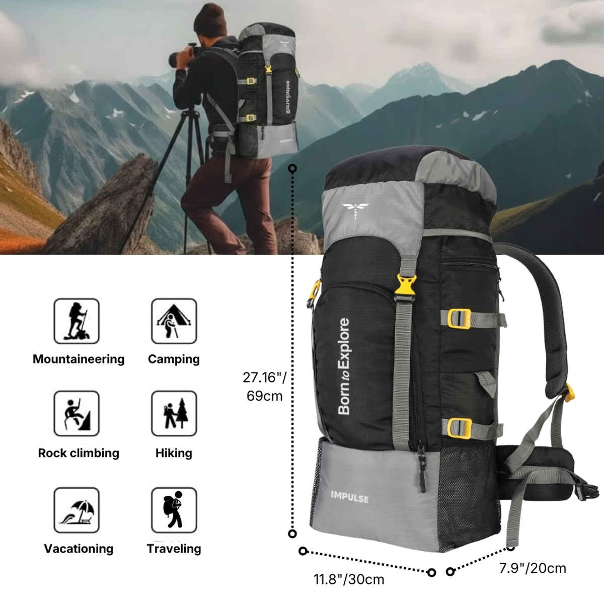 Impulse Keep Discovering Trekking Rucksack | Light Black - 60 L