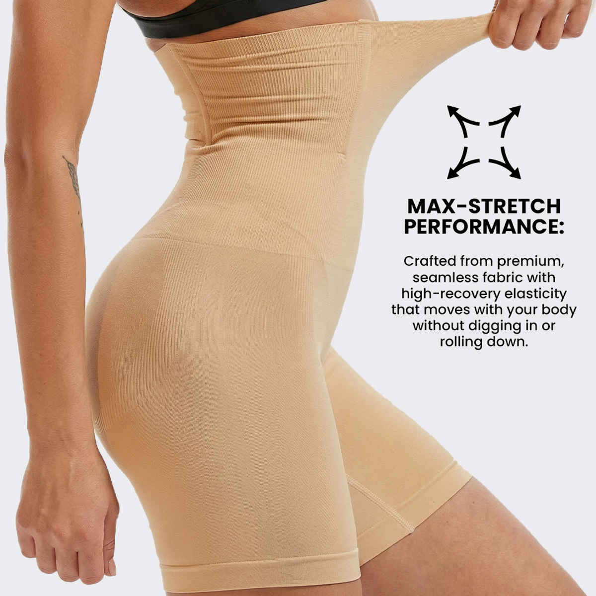 Freecultr Seamless High Waist Tummy Tucker Thigh Shapwear | Nude - L