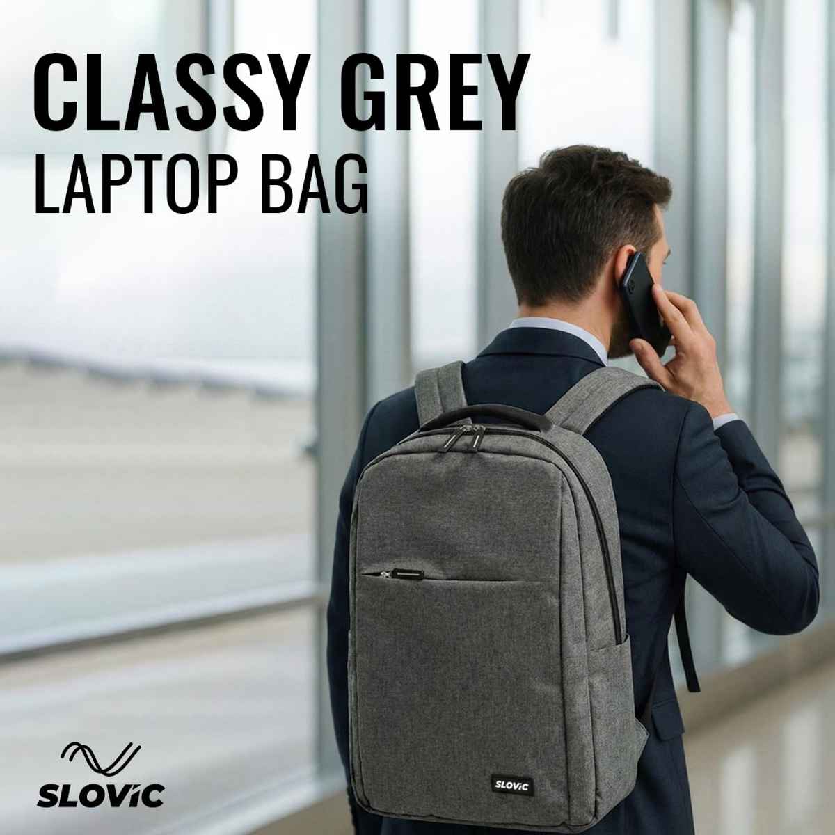 Slovic 16" Polyester Laptop Backpack with Multi Compartments (Grey) | Comfortable & Lightweight