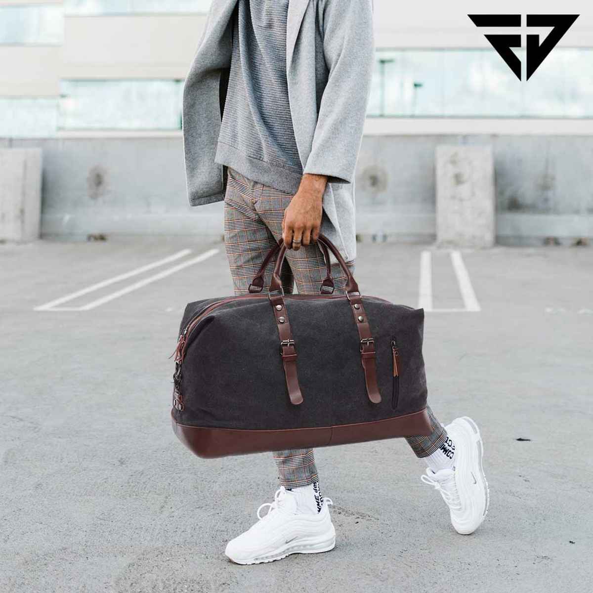 Fur Jaden Black 36 L Water Resistant Canvas Weekender Travel Duffle Bag