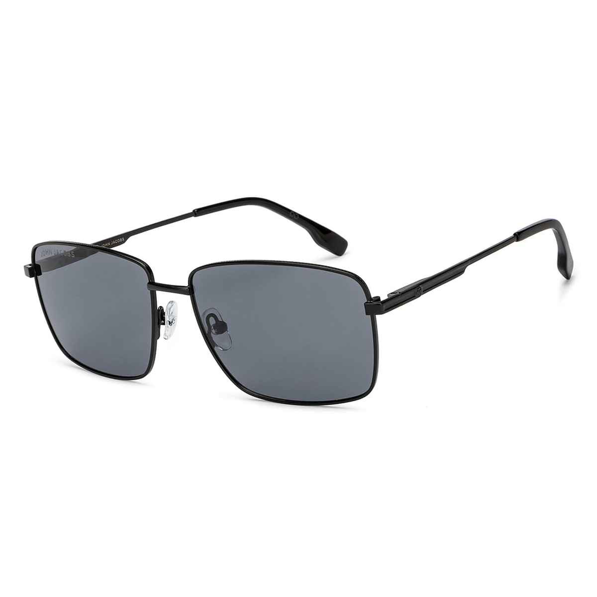 John Jacobs By Lenskart Unisex Solid Metal Rectangular Sunglasses | Black and Grey - Extra Wide
