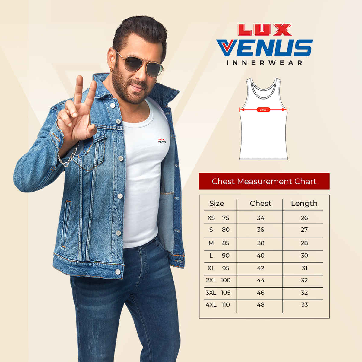 Lux Venus Super Combed Cotton Solid White Vest for Men's | L | 90 cm