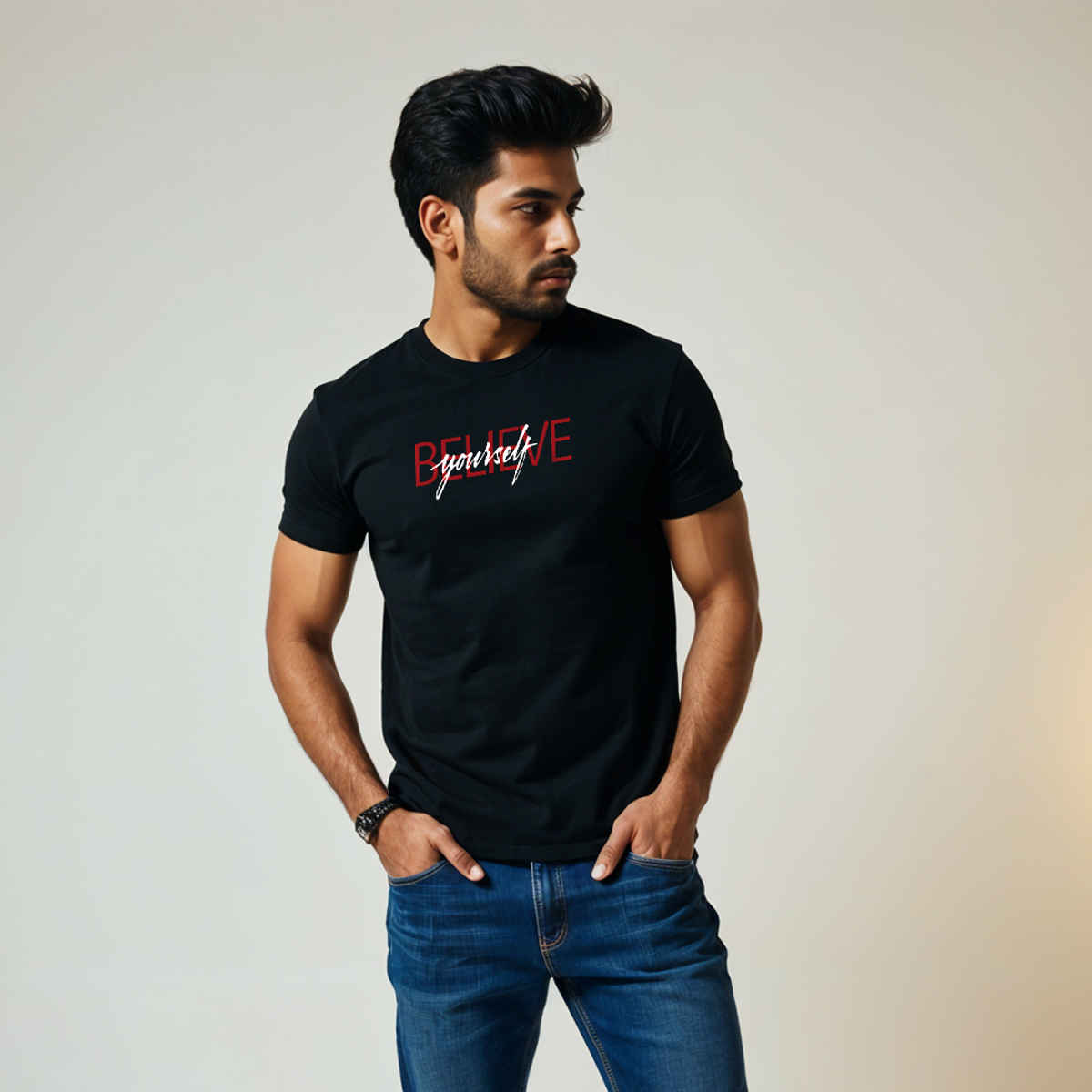 Mad Over Print Men's Believe Yourself T-shirt | Black - M