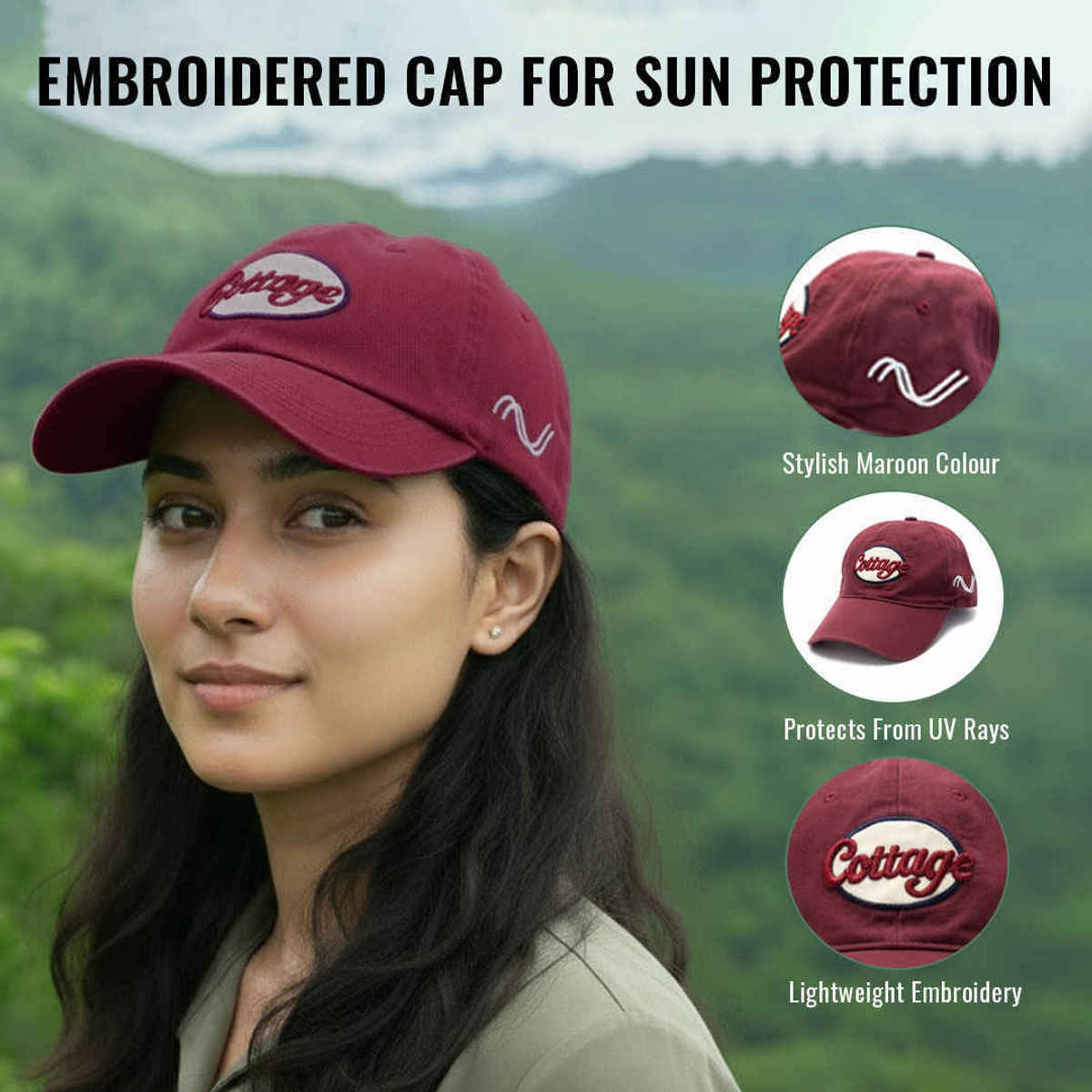 Slovic Unisex Maroon Cottage Cap | Adjustable Strap | Free Size