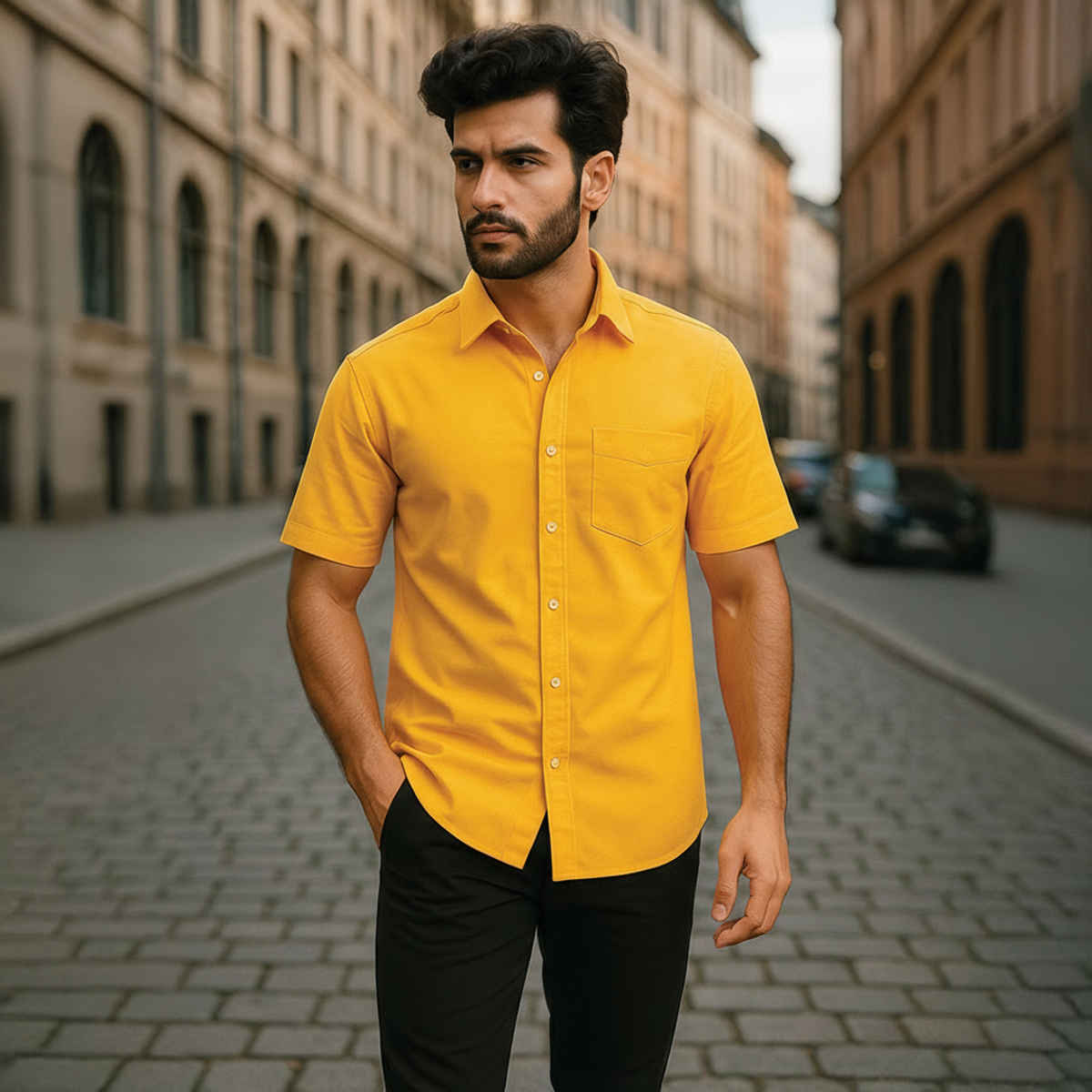 Mad Over Print Men's Mustard Classic Handloom Khadi Shirt - M