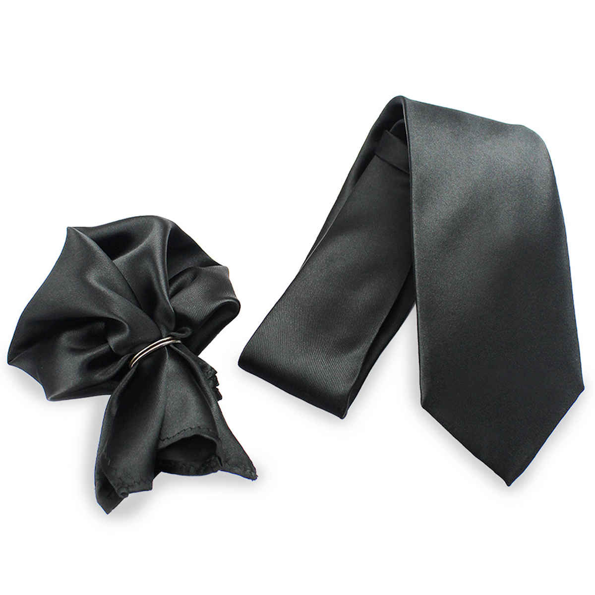 Peluche Men's Solid Polyester Necktie Set | Black - Free Size