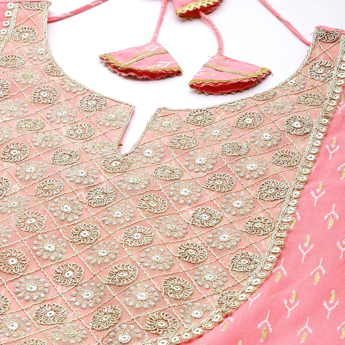 Libas Women Pink Zari Work Yoke & Tassels Detail A-Line Kurta With Palazzos & Dupatta - 34251S