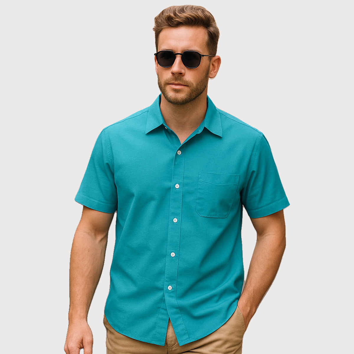 Mad Over Print Men's Teal Breeze Handloom Heritage Khadi Shirt - S