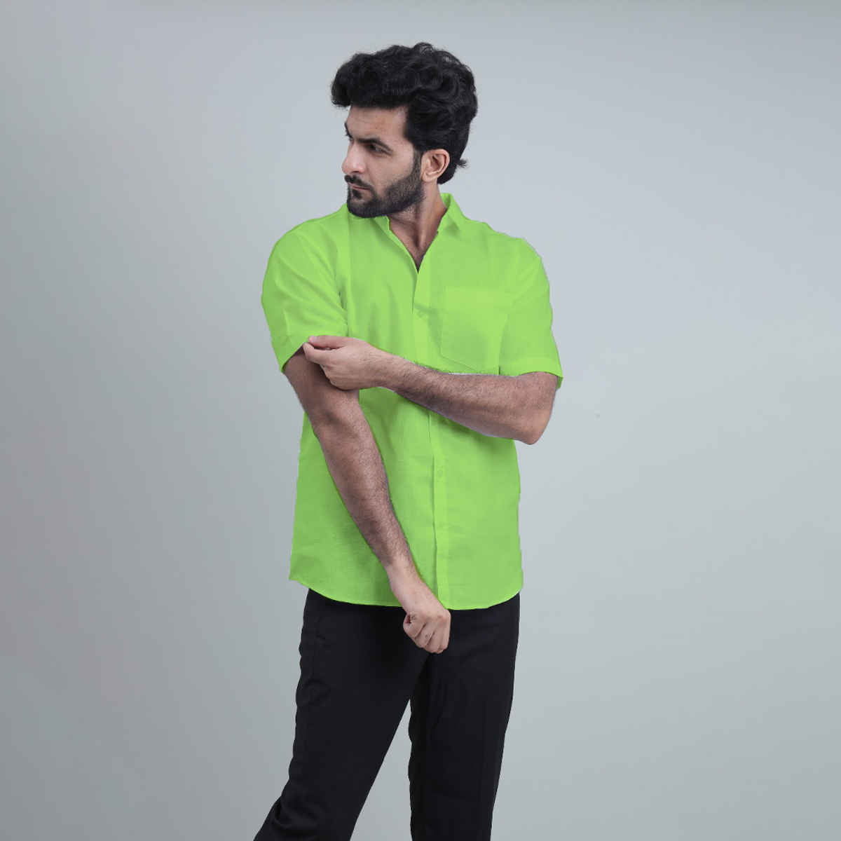 Mad Over Print Men's Classic Handloom Khadi Parrot Green Shirt - XXL