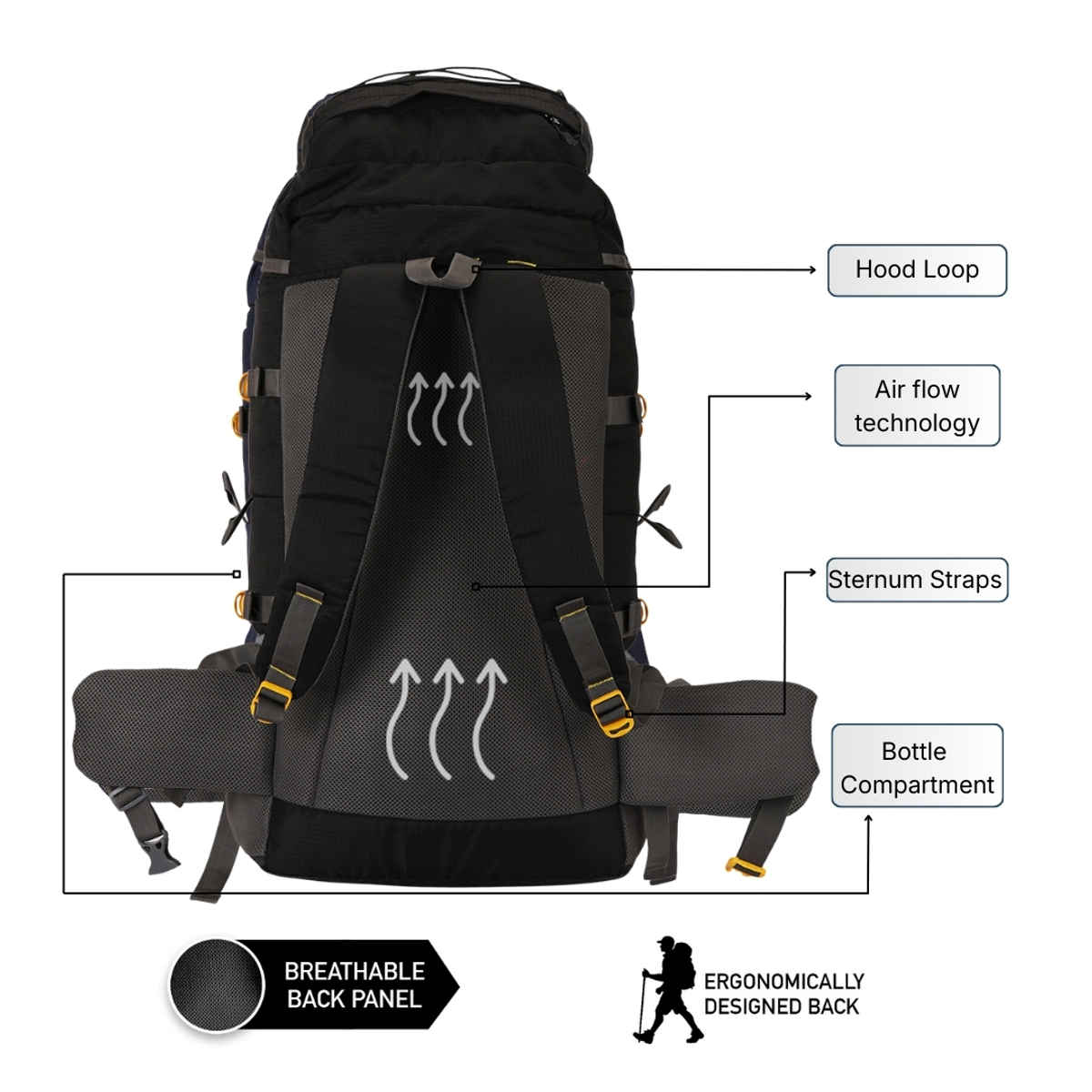 Impulse Cedar 60 Trekking Rucksack with Rain Cover | Black - 60 L
