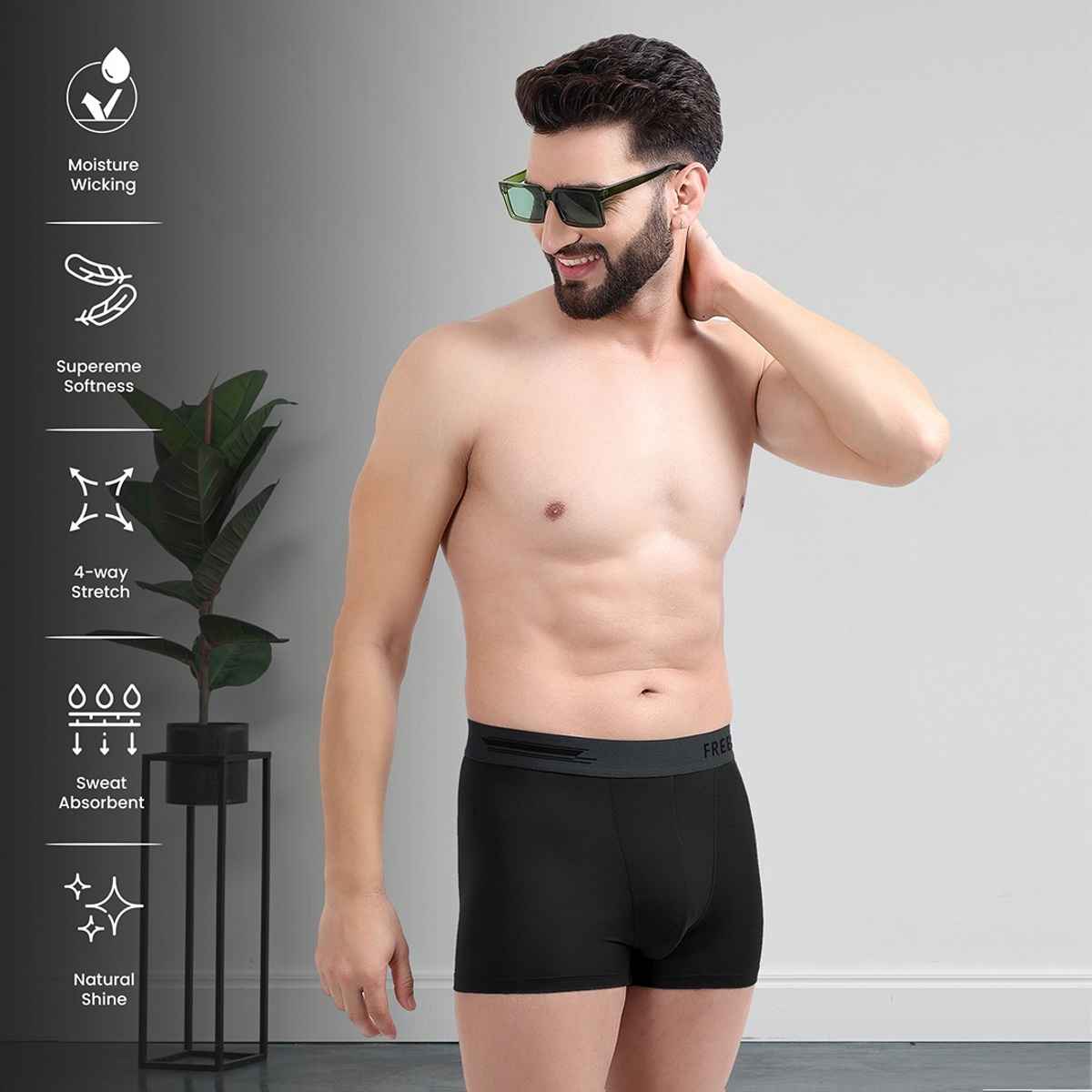 Freecultr Men's Underwear Micromodal Airsoft Trunk - Pack of 1 Pot Black - S