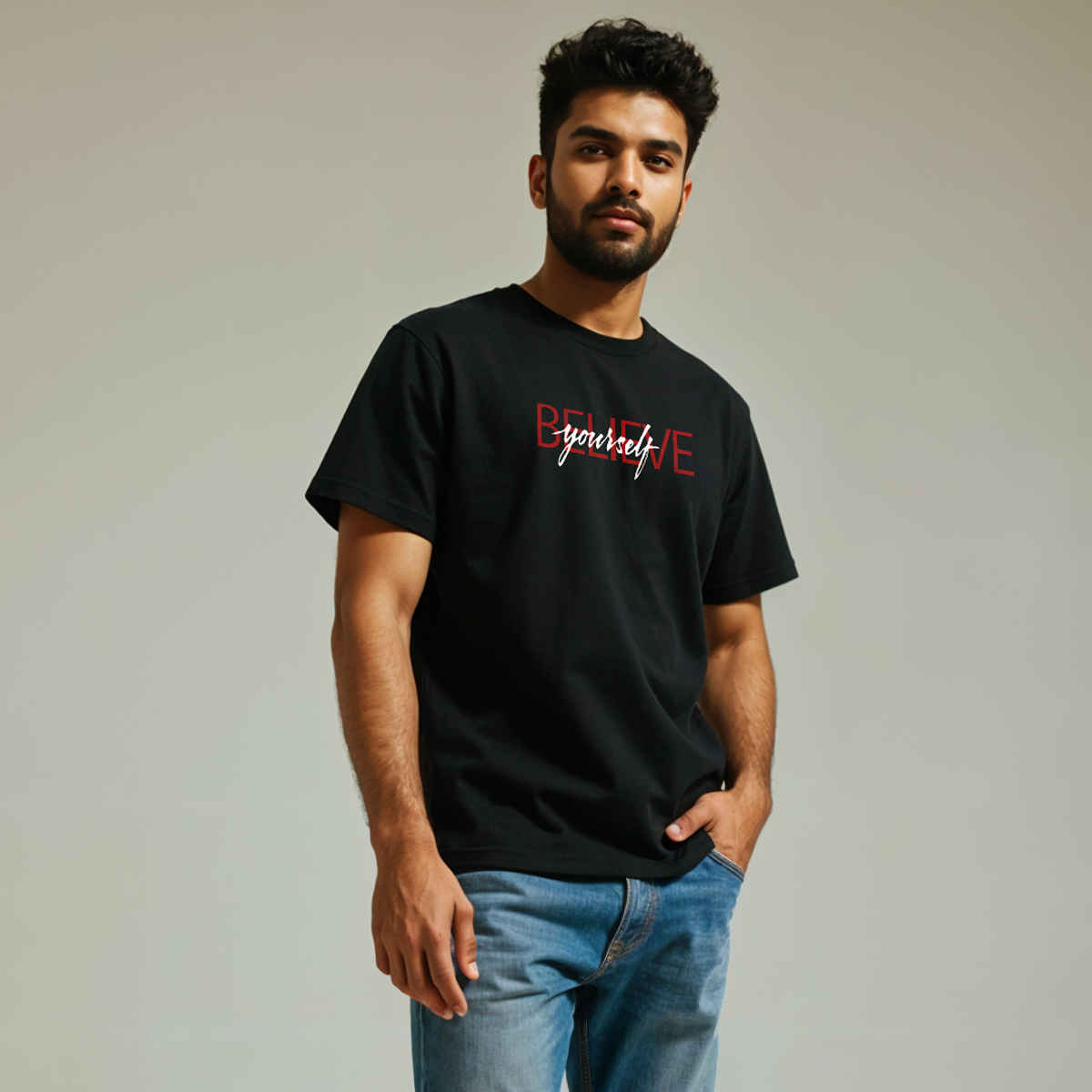 Mad Over Print Men's Believe Yourself T-shirt | Black - M