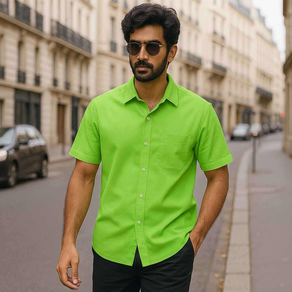 Mad Over Print Men's Classic Handloom Khadi Parrot Green Shirt - XXL