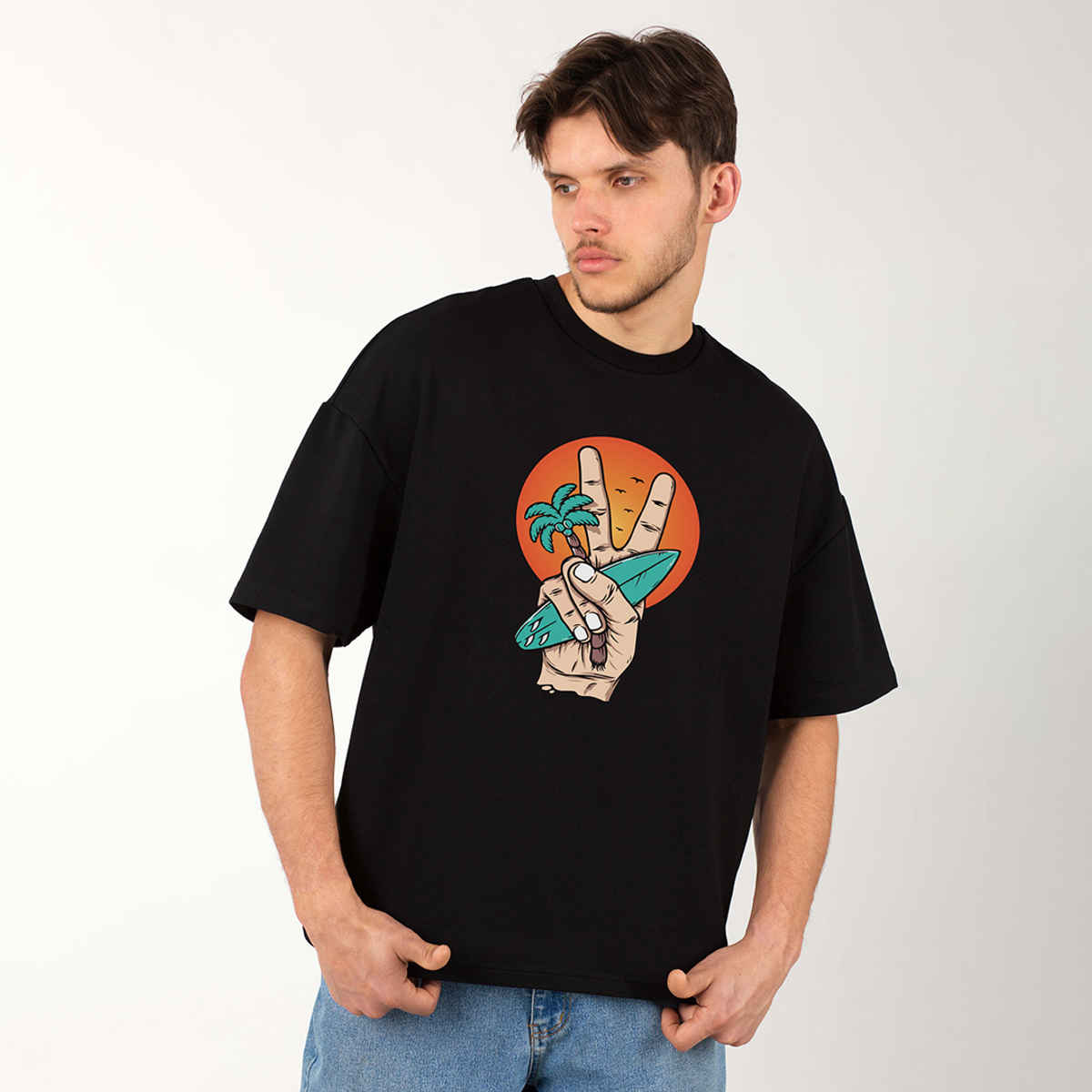 Mad Over Print Men's Beach peace Oversized T-shirt | Black - M