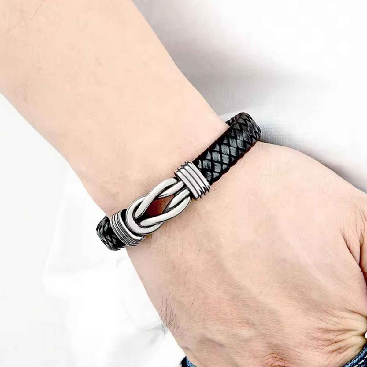 Estailo Fashion Infinity Knot Leather Bracelet DualTone Mens Woven Wristband | MB00001