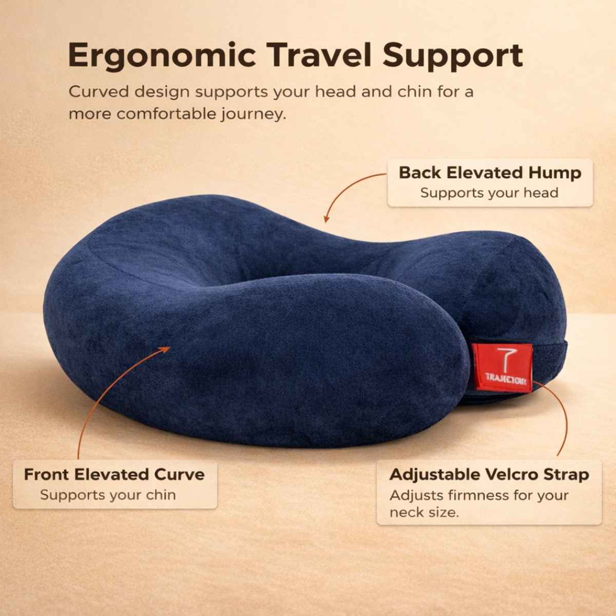 Trajectory Unisex Solid Polyester Travel Neck Pillow with AdvanceDXorthopedic | Blue - Free Size