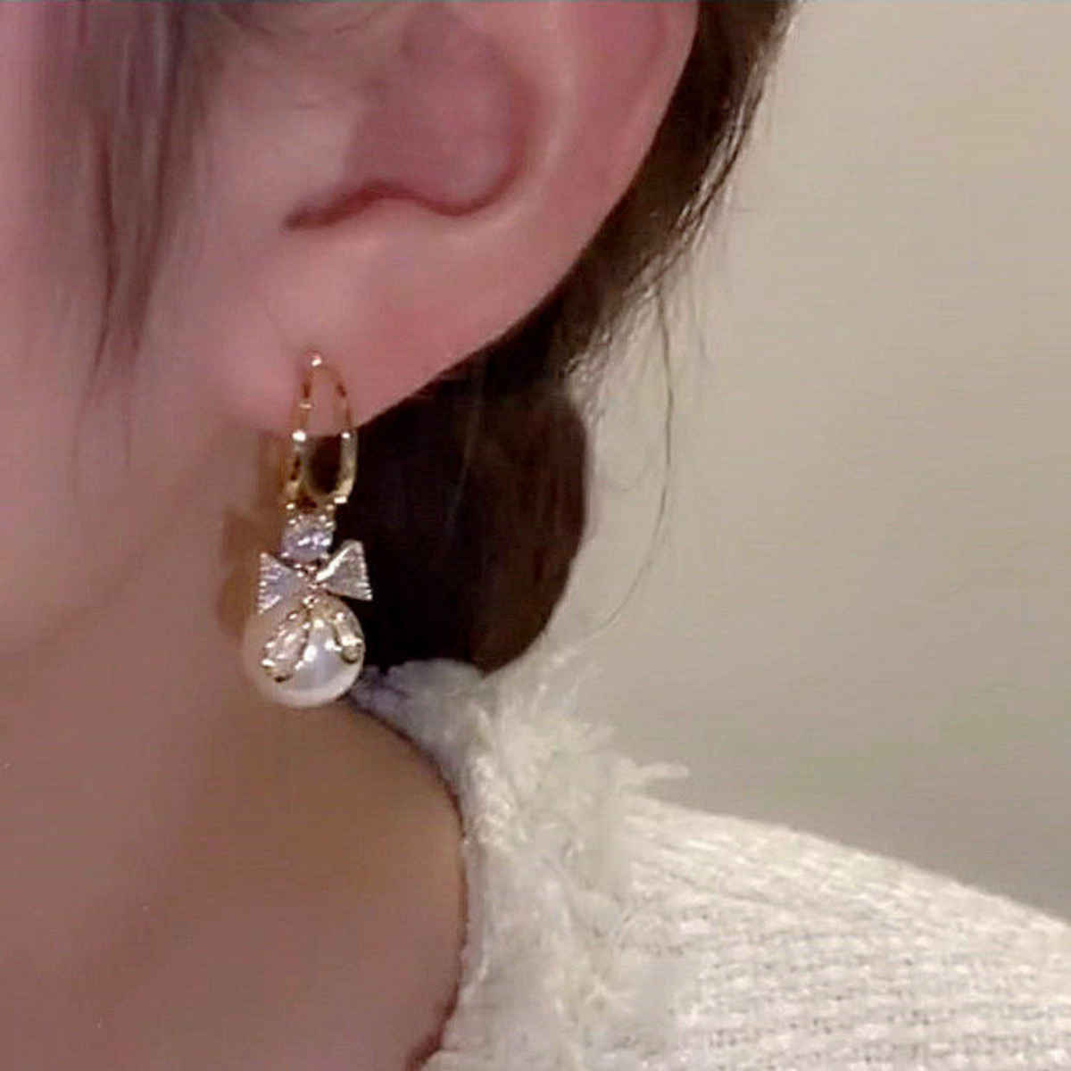 Beautynx Crystal Angel Pearl Earrings | BNX-EAR-0037 - Gold