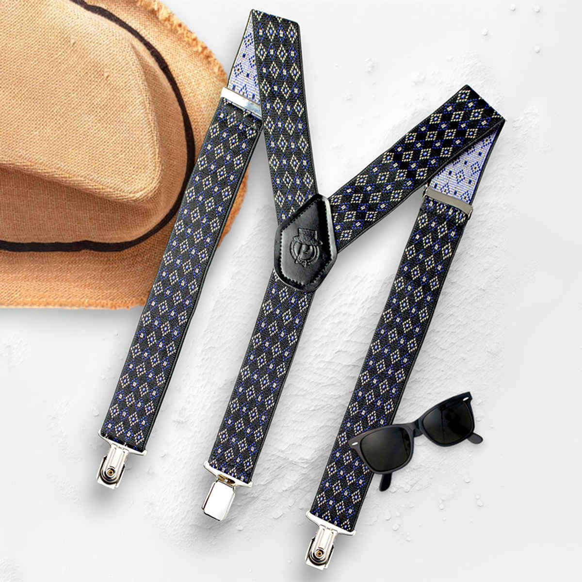 Peluche Men's Patterned Elastic Suspender | Black - One Size