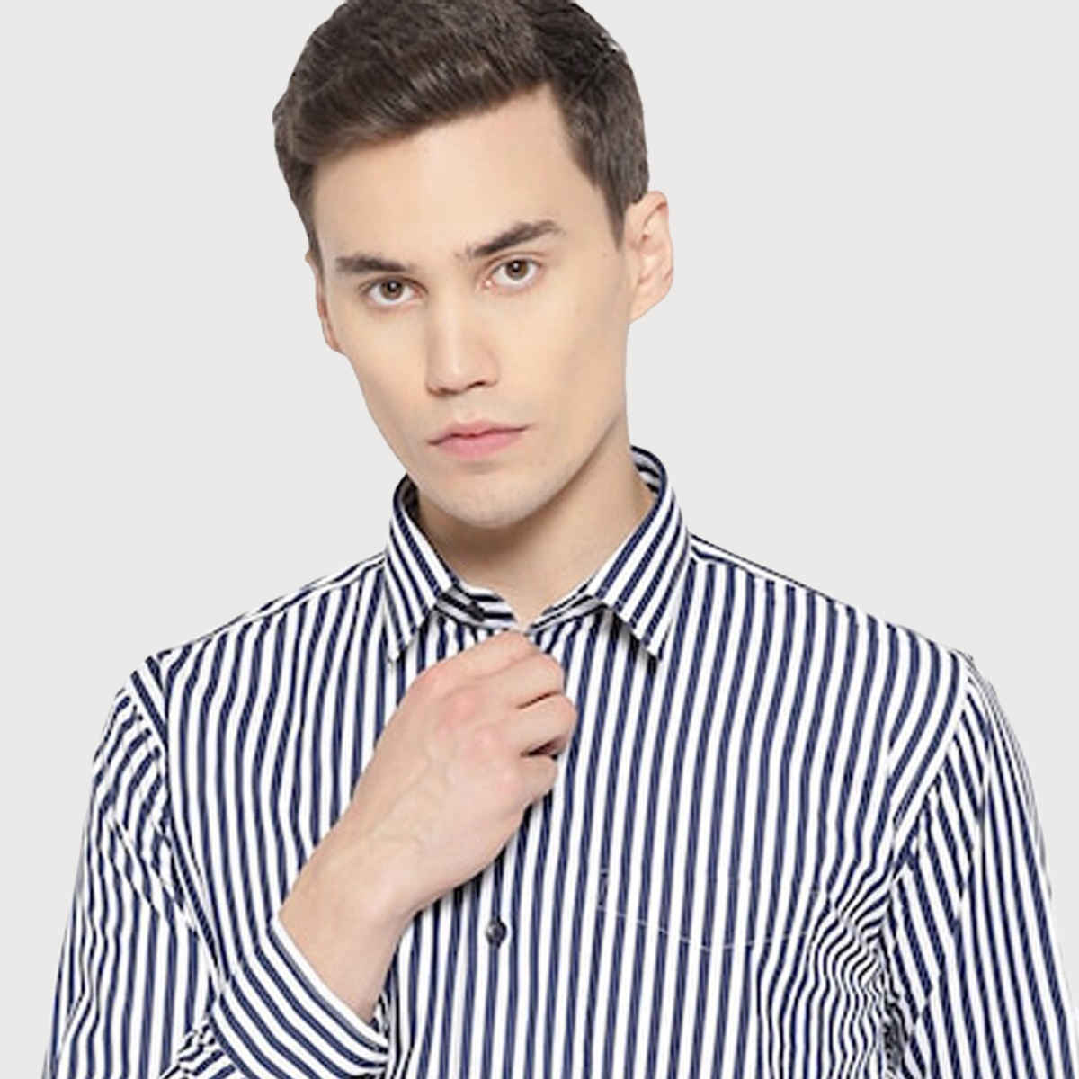 Hancock Men's Striped Spread Collar Long Sleeves Pure Cotton Formal Shirt - White & Navy | 40