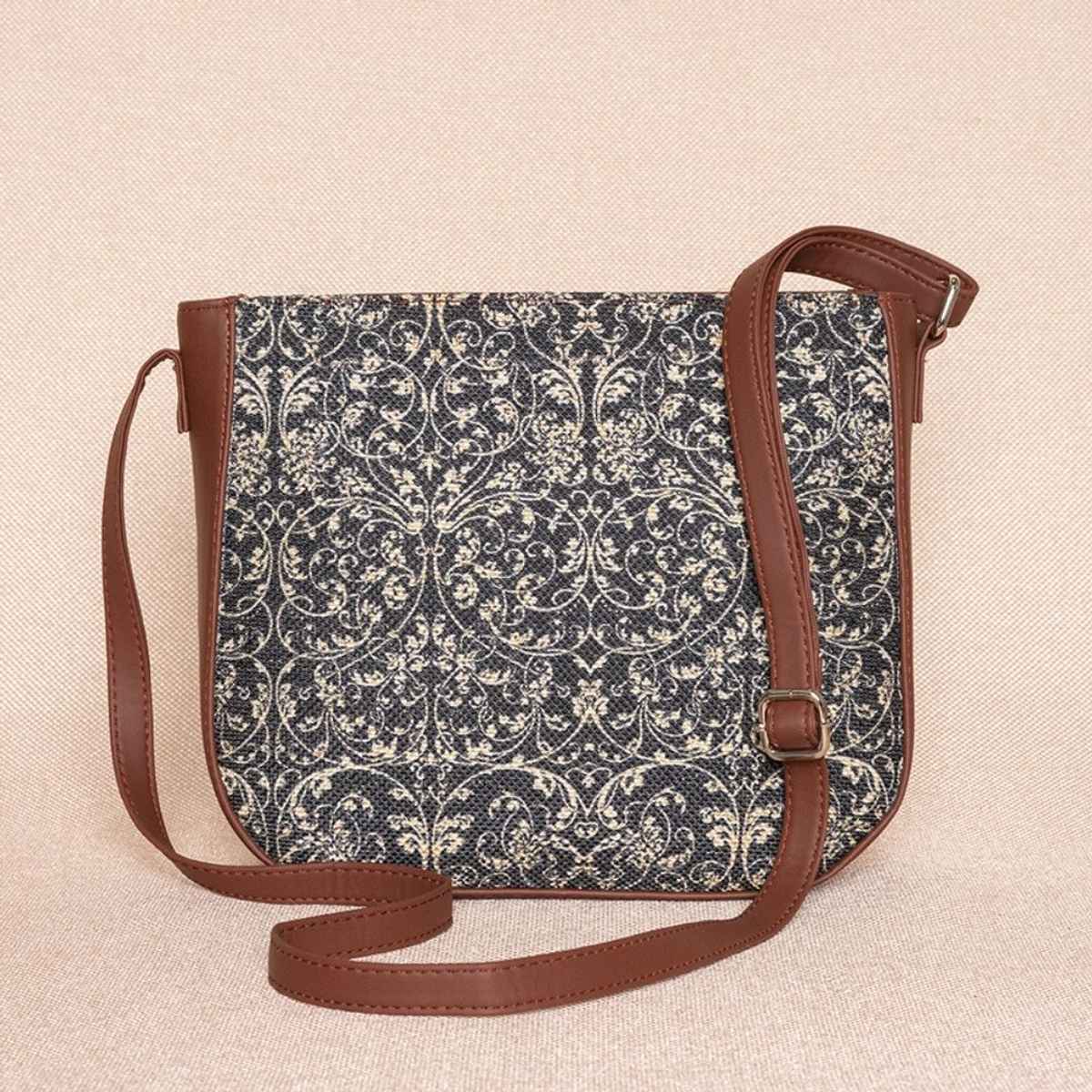 Zouk Women's Lace Vegan Leather and Fabric 4 L Sling Bag | Multicolour - One Size