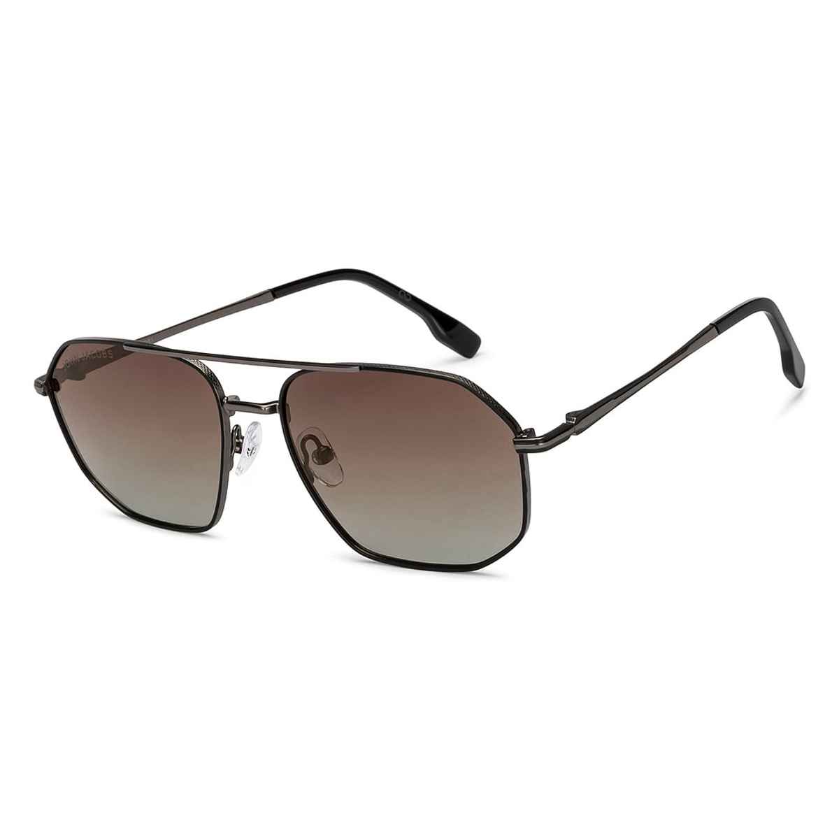 John Jacobs By Lenskart Unisex Solid Metal Rectangular Sunglasses | Gunmetal Brown - Extra Wide
