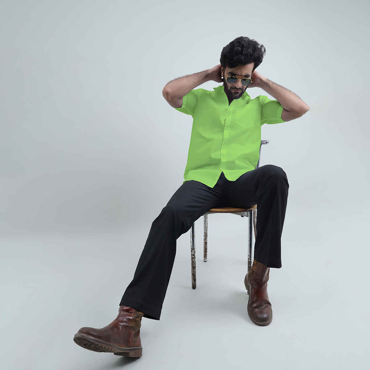 Mad Over Print Men's Classic Handloom Khadi Parrot Green Shirt - L