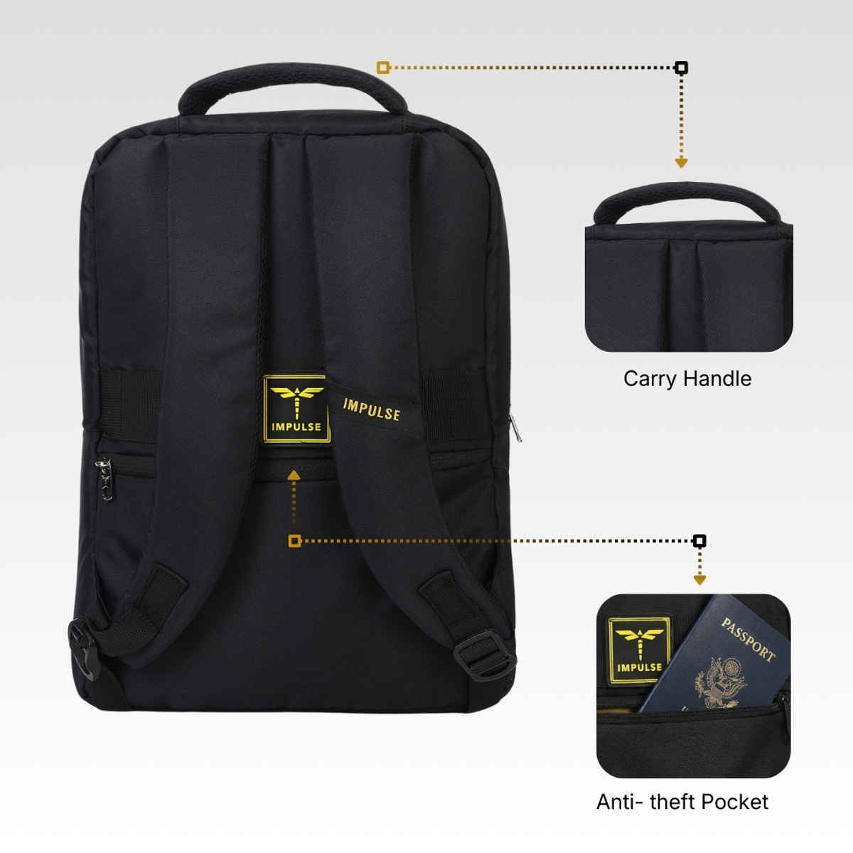 Impulse Empower Premium Black Slim Laptop Backpack 16 Inch with USB Charging Bag Unisex ( 25 Ltrs)