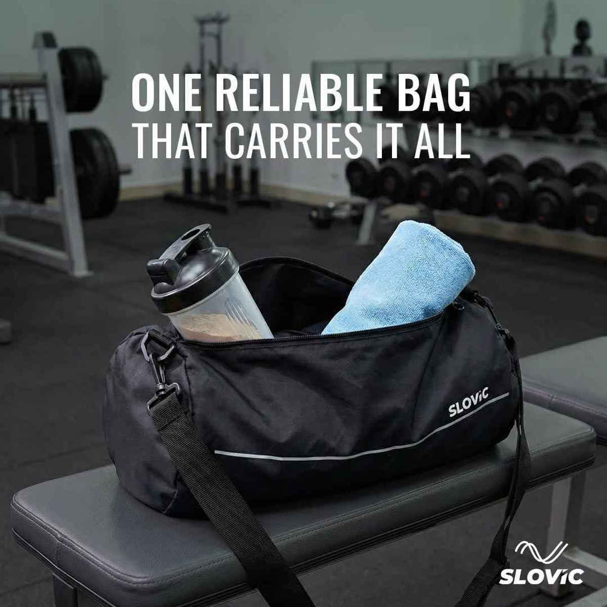 Slovic 17L Polyester Gym Bag with 1 Large Compartment, 1 Mesh Pocket & Adjustable Straps |Black