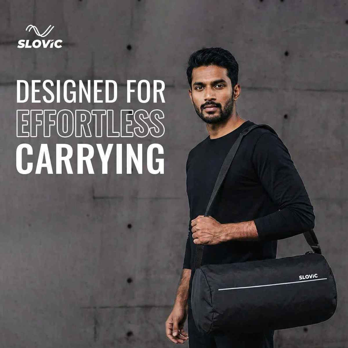 Slovic 17L Polyester Gym Bag with 1 Large Compartment, 1 Mesh Pocket & Adjustable Straps |Black