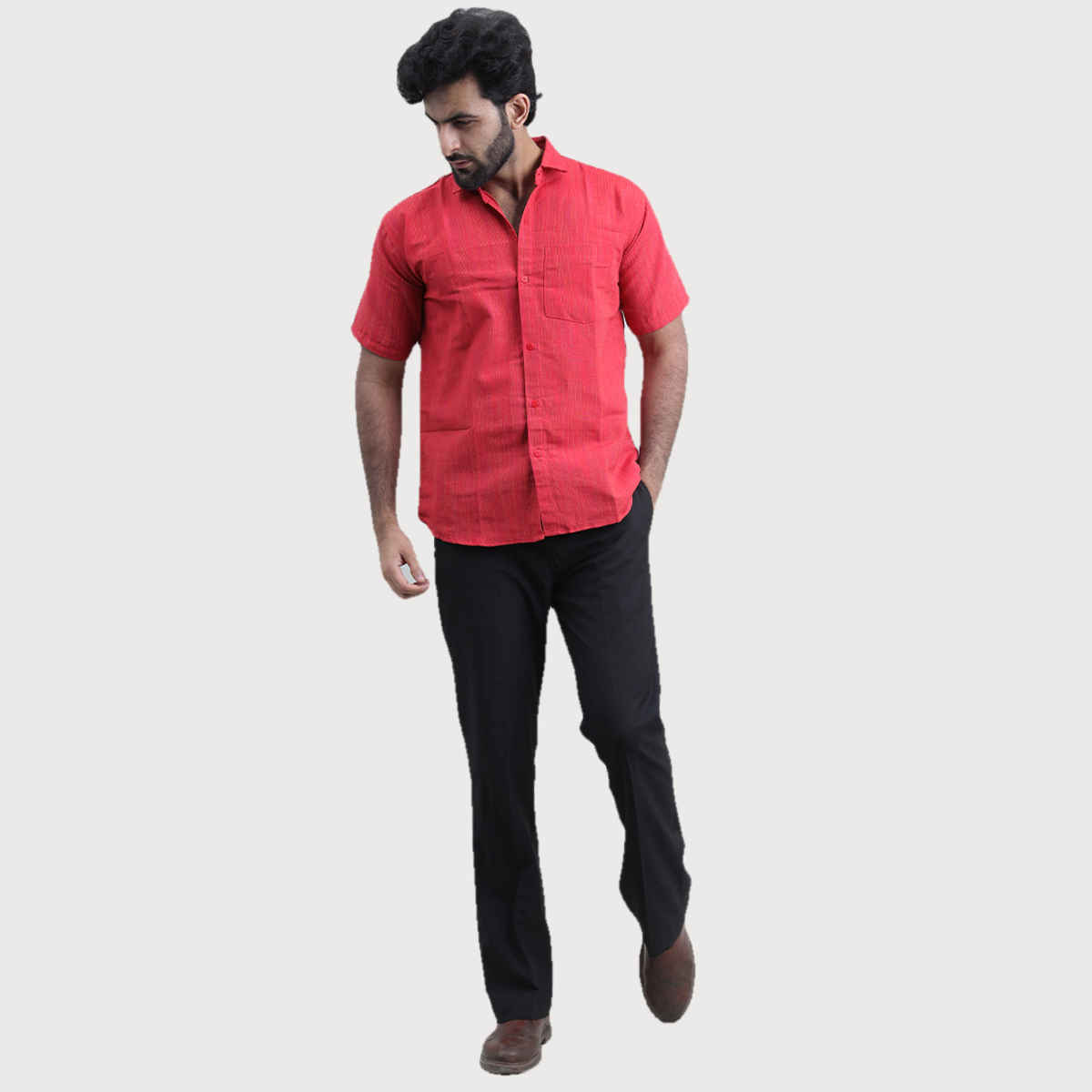 Mad Over Print Men's Handloom Textured Khadi Shirt | Red - M