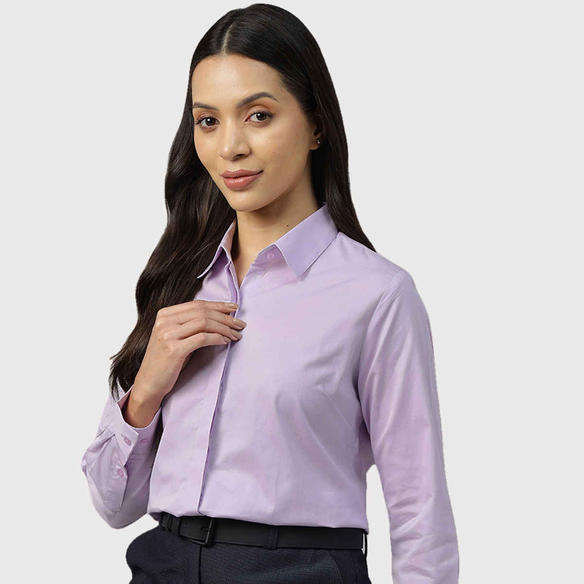 Hancock Women Lavender Solid Regular Fit Pure Cotton Formal Shirt | S