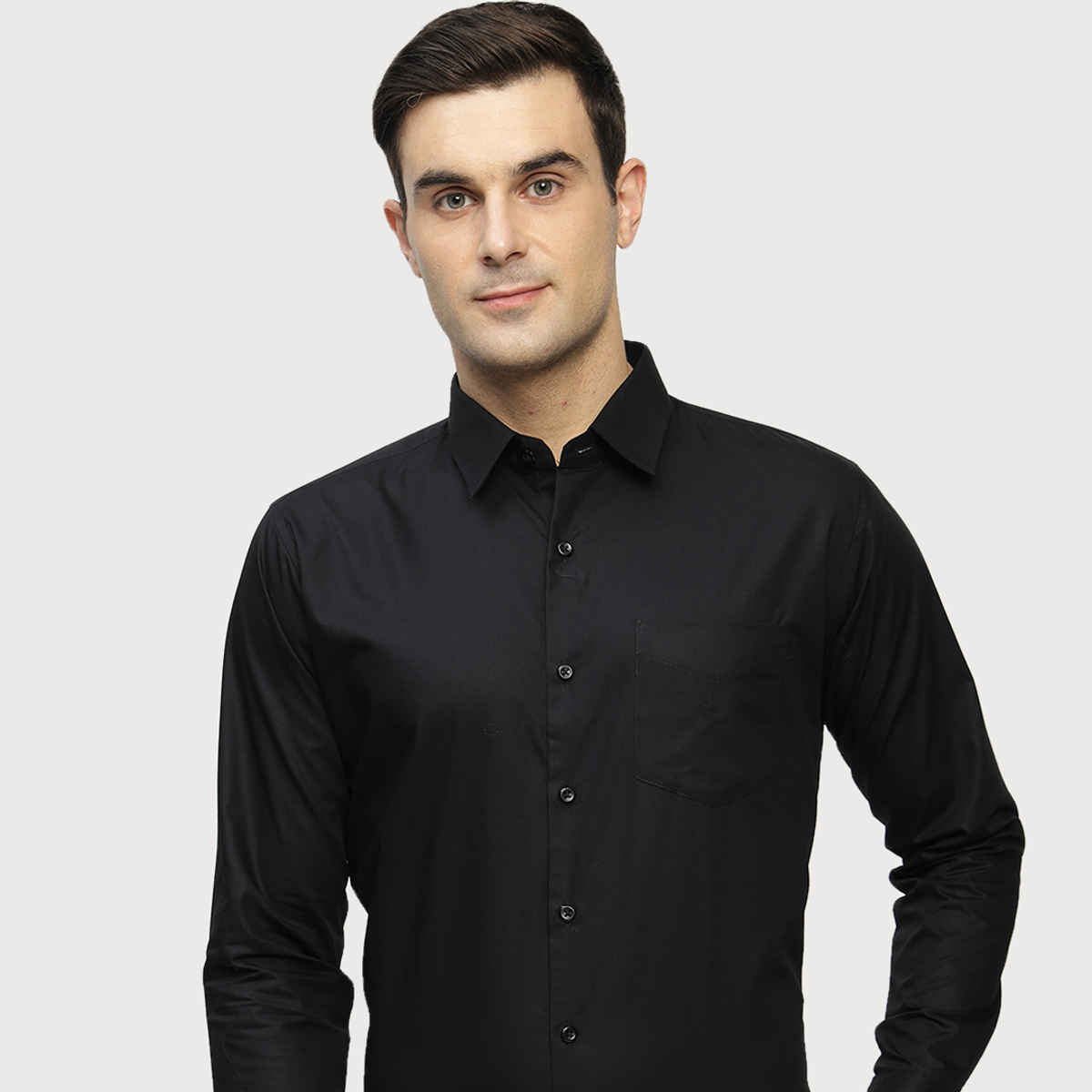 Hancock Men Pure Cotton Solid Formal Shirt | S | Slim Fit | Black | Spread Collar