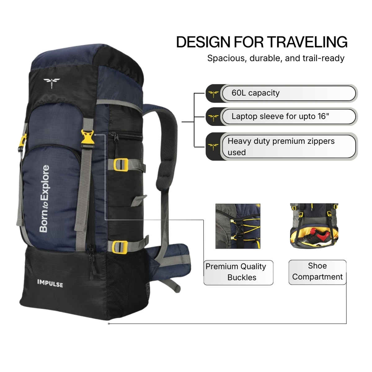 Impulse Keep Discovering Trekking Rucksack | Light Blue - 60 L