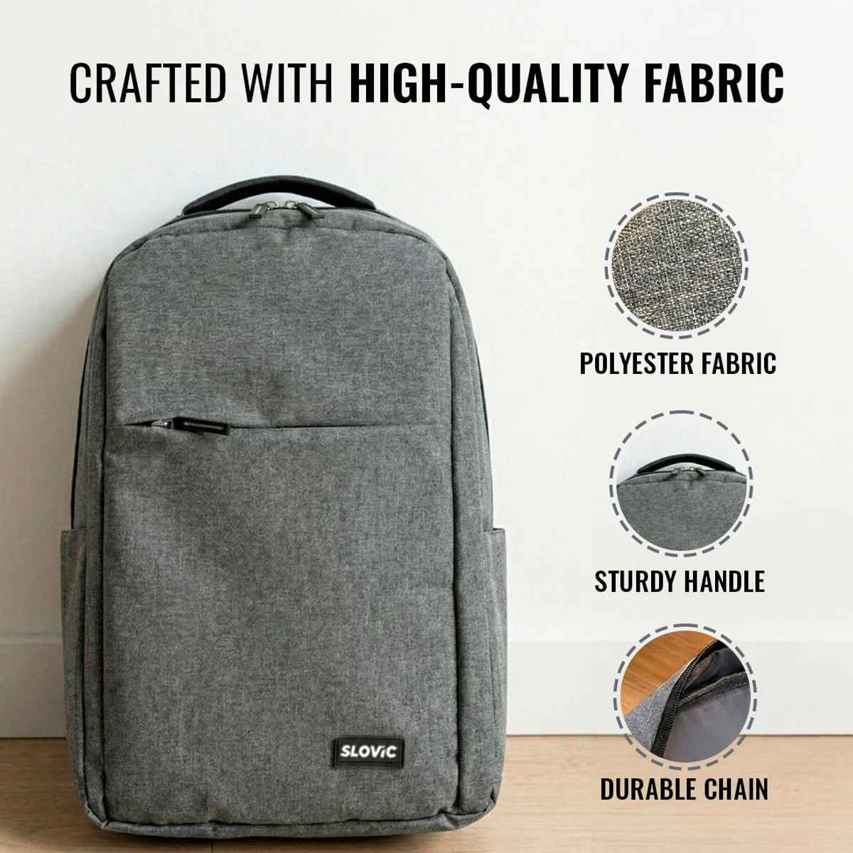 Slovic 16" Polyester Laptop Backpack with Multi Compartments (Grey) | Comfortable & Lightweight