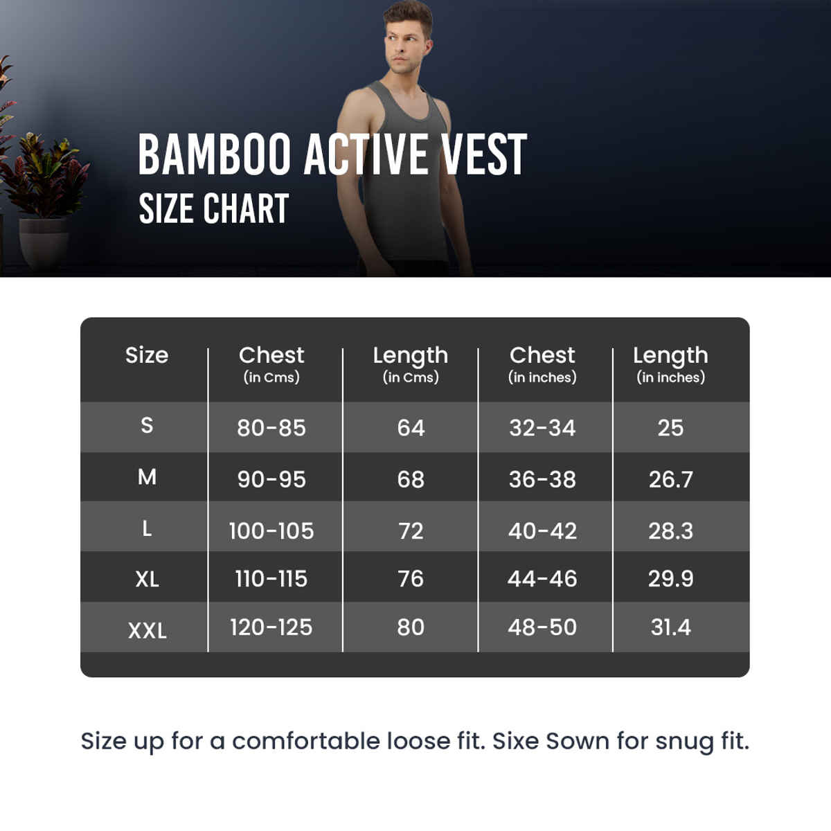 Freecultr Bamboo Men's Vest - XL | Deep Neck | No Show Shoulder Strap | Odor-Free | Longer Length