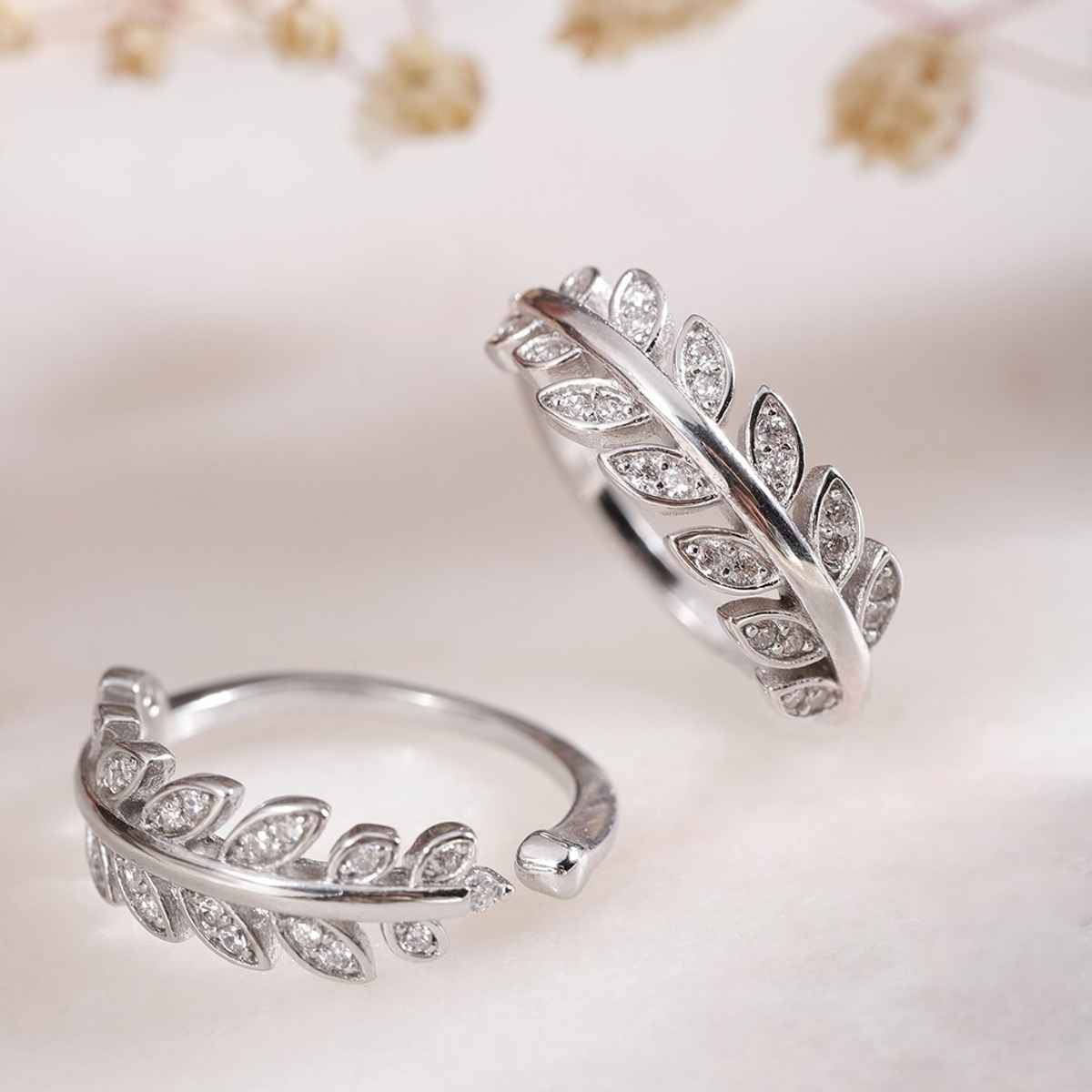 Zavya Leaf CZ Rhodium Plated 925 Sterling Silver Toe Ring