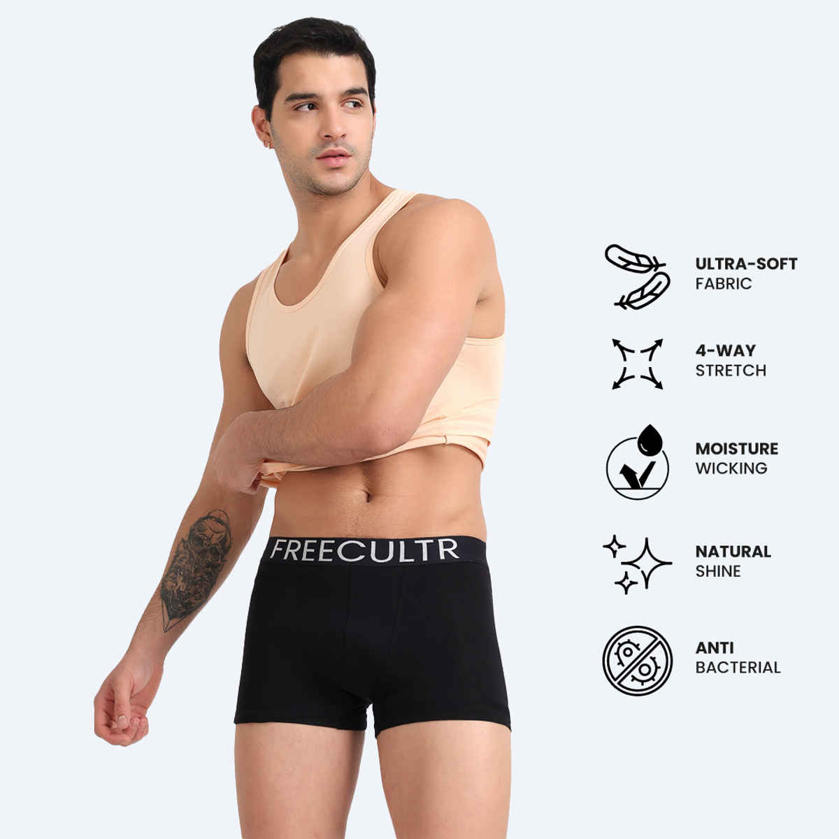 Freecultr Men's Underwear Organic Cotton Trunk - Pack of 1 Black - XL