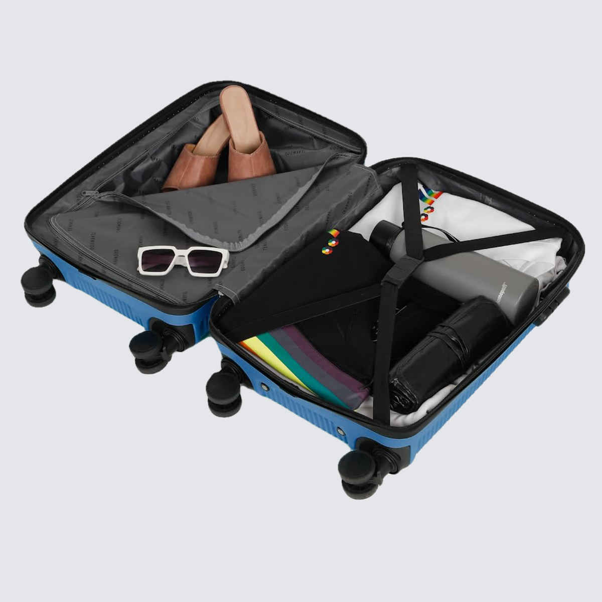 Teakwood Textured ABS and Polycarbonate 100 L Retractable Hard Luggage Trolley Bag | Blue - S